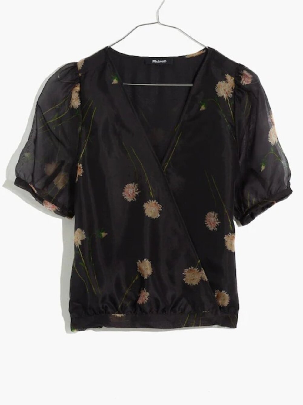 Madewell Silk Organza Puff-Sleeve Wrap Top in Aster Portrait